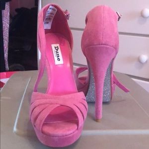 Dune London Open Toe pink suede heels